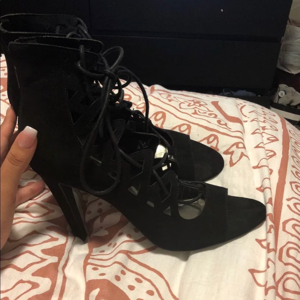 Black suede heels